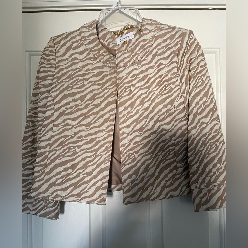 Calvin Klein Women's Beige Zebra Print Blazer